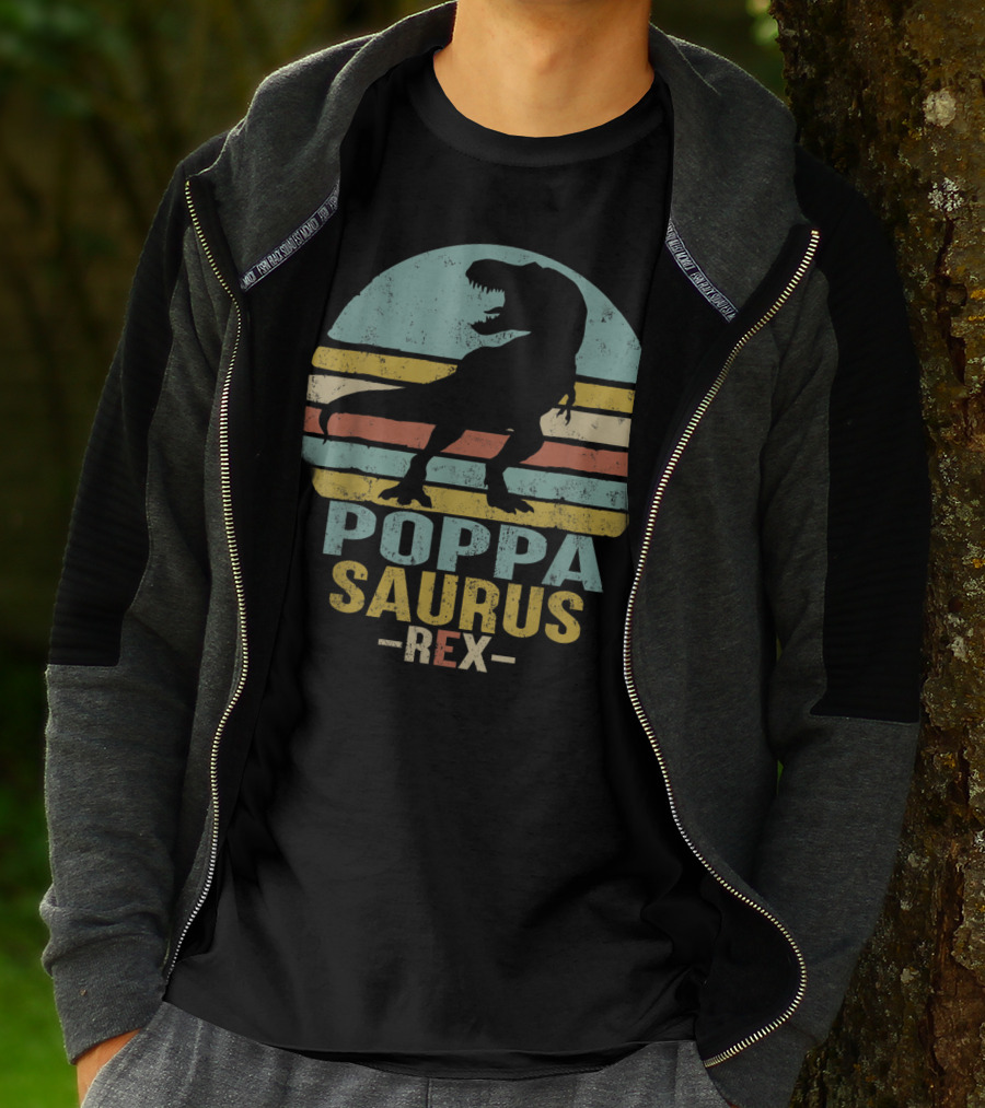 Poppasaurus Rex Retro Dinosaur Silhouette Poppa Saurus T-Shirt