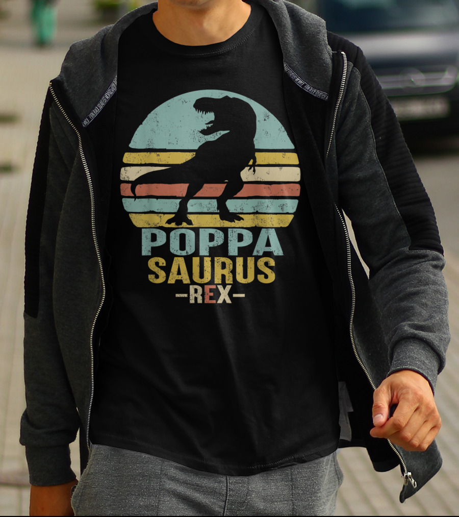 Poppasaurus Rex Retro Dinosaur Silhouette Poppa Saurus T-Shirt
