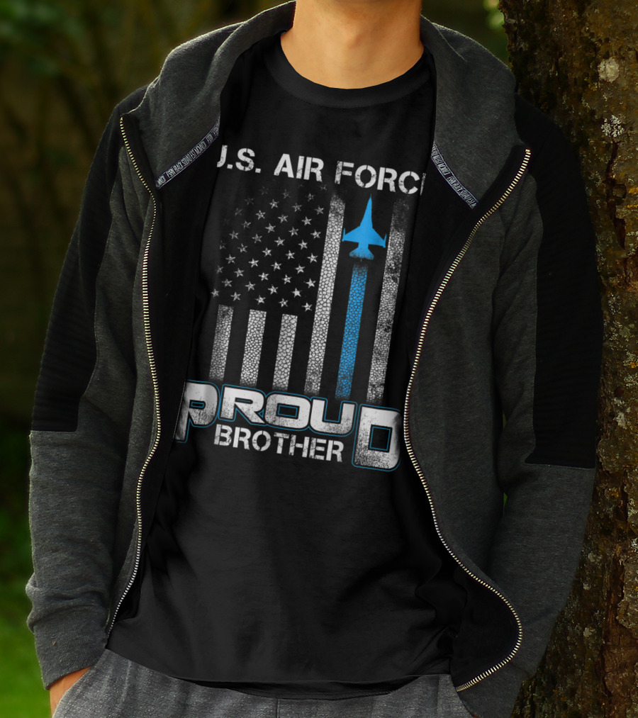 U.S. Air Force Proud Brother American Flag Blue Jet T-Shirt