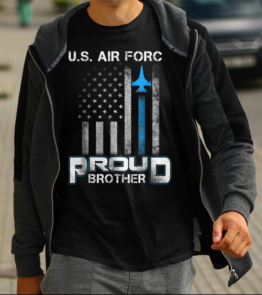 U.S. Air Force Proud Brother American Flag Blue Jet T-Shirt