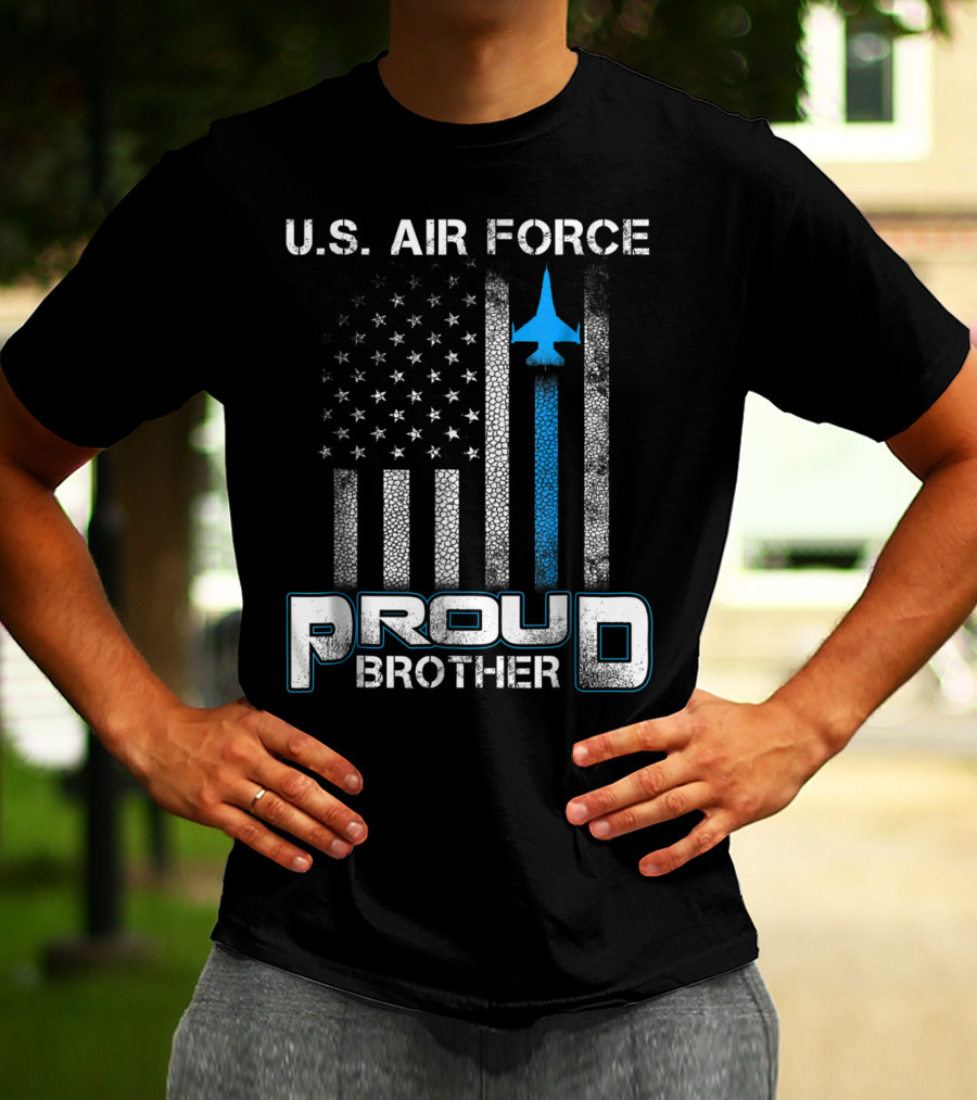 U.S. Air Force Proud Brother American Flag Blue Jet T-Shirt