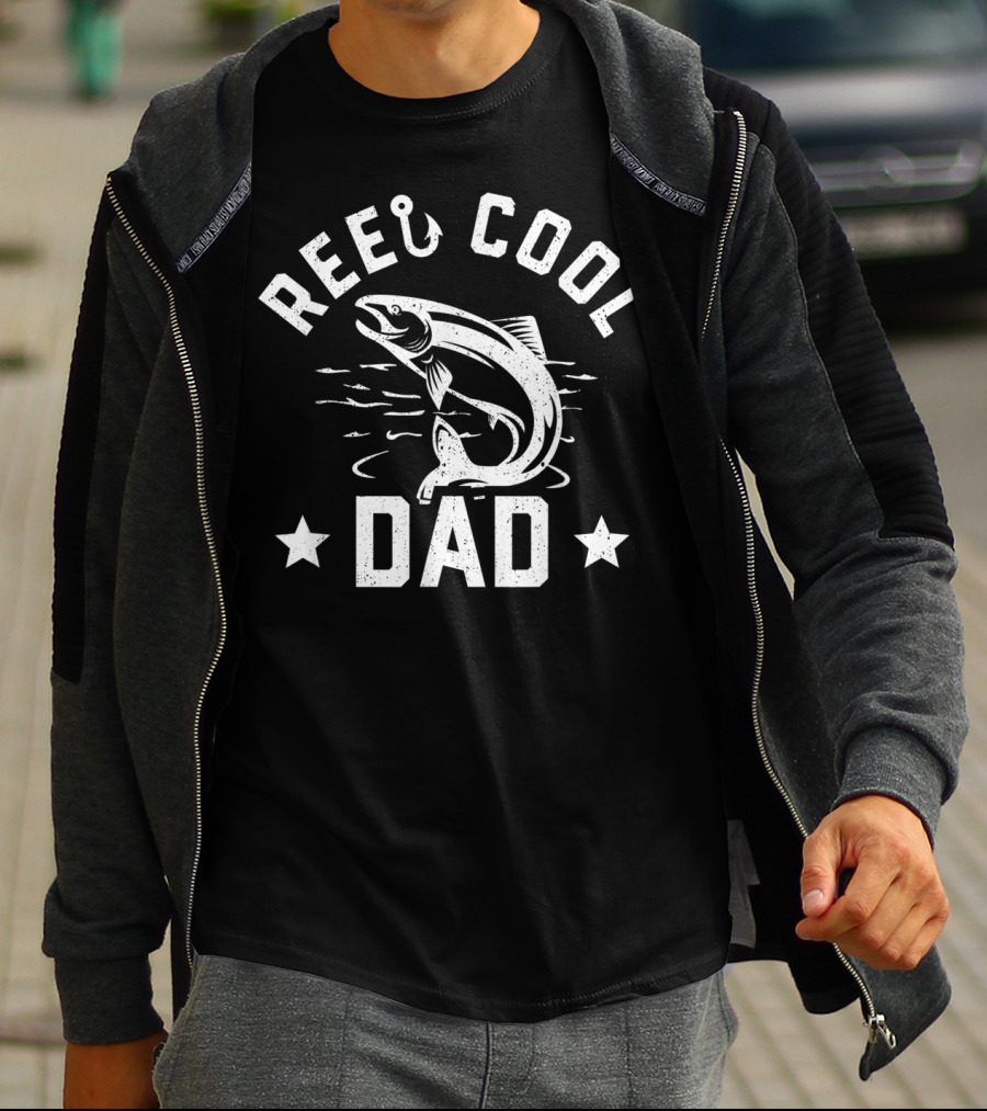 Reel Cool Dad Funny Fishing Pun With Hook And Fish T-Shirt