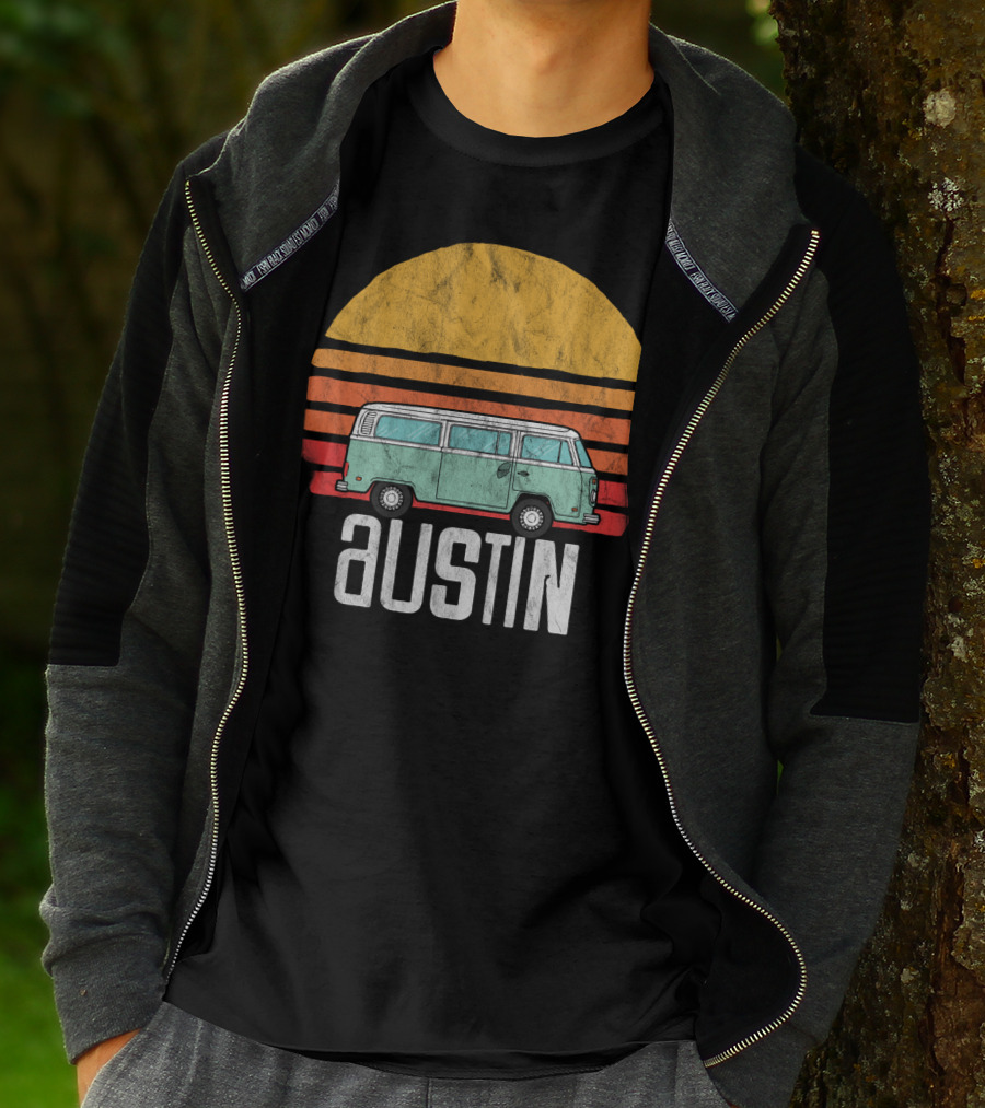 Retro Austin Texas Hippie Van Sunset Beach Bum Surfer T-Shirt
