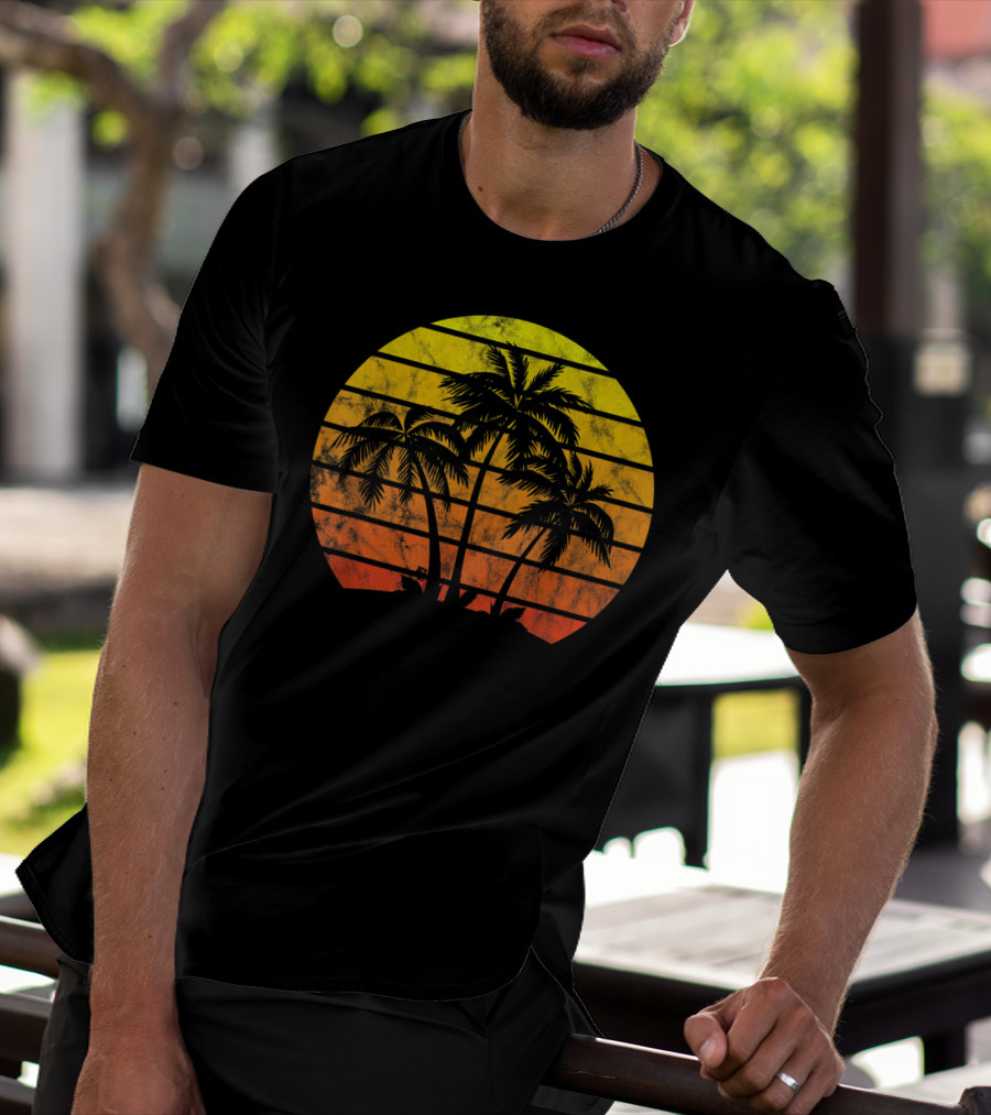 Retro Vintage Sunset Coco Palm Tree Tropica T-Shirt