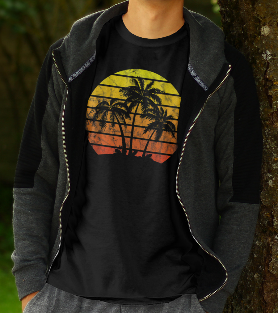 Retro Vintage Sunset Coco Palm Tree Tropica T-Shirt