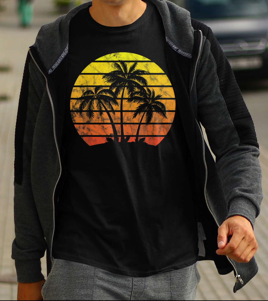 Retro Vintage Sunset Coco Palm Tree Tropica T-Shirt