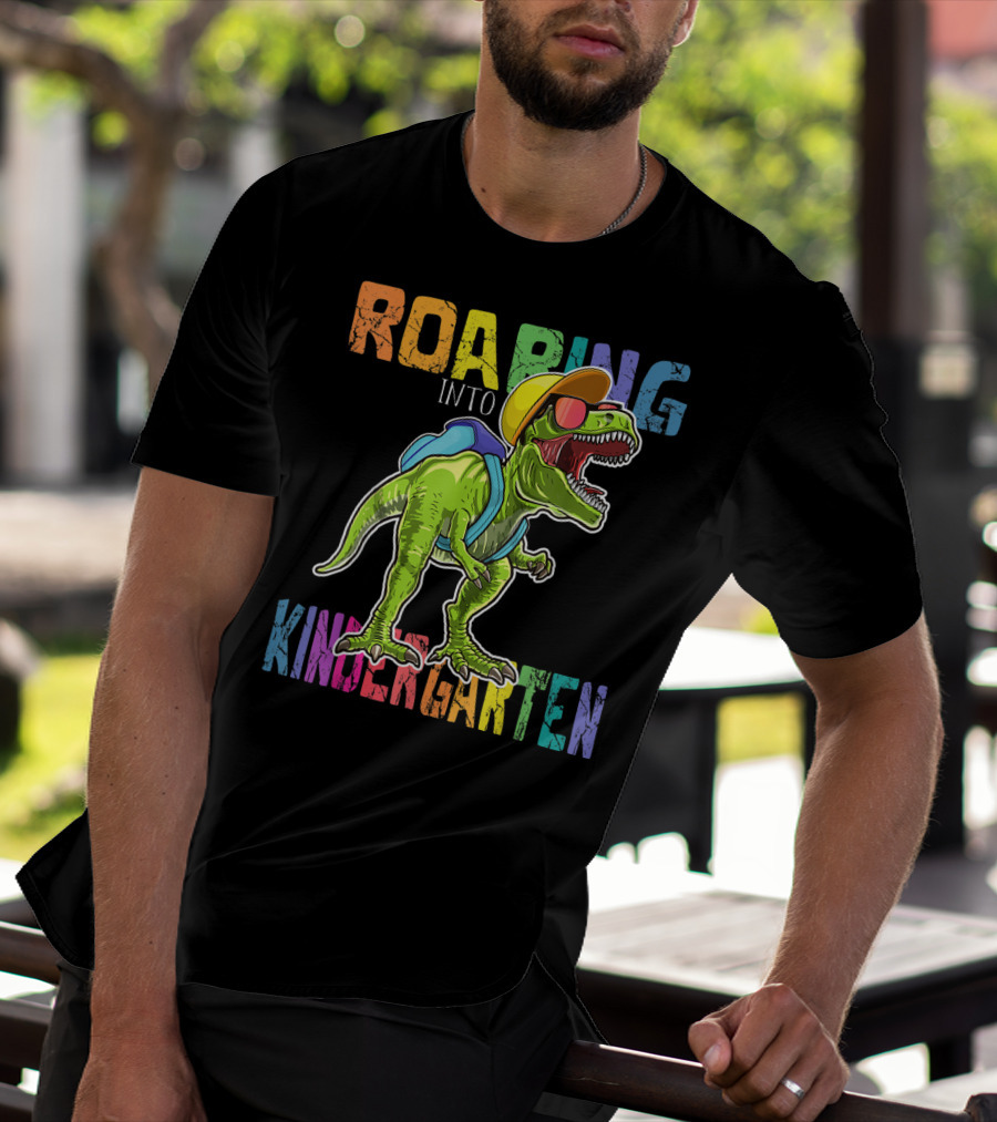 Roaring Into Kindergarten Dinosaur Rex With Backpack And Sunglasses T-Shirt