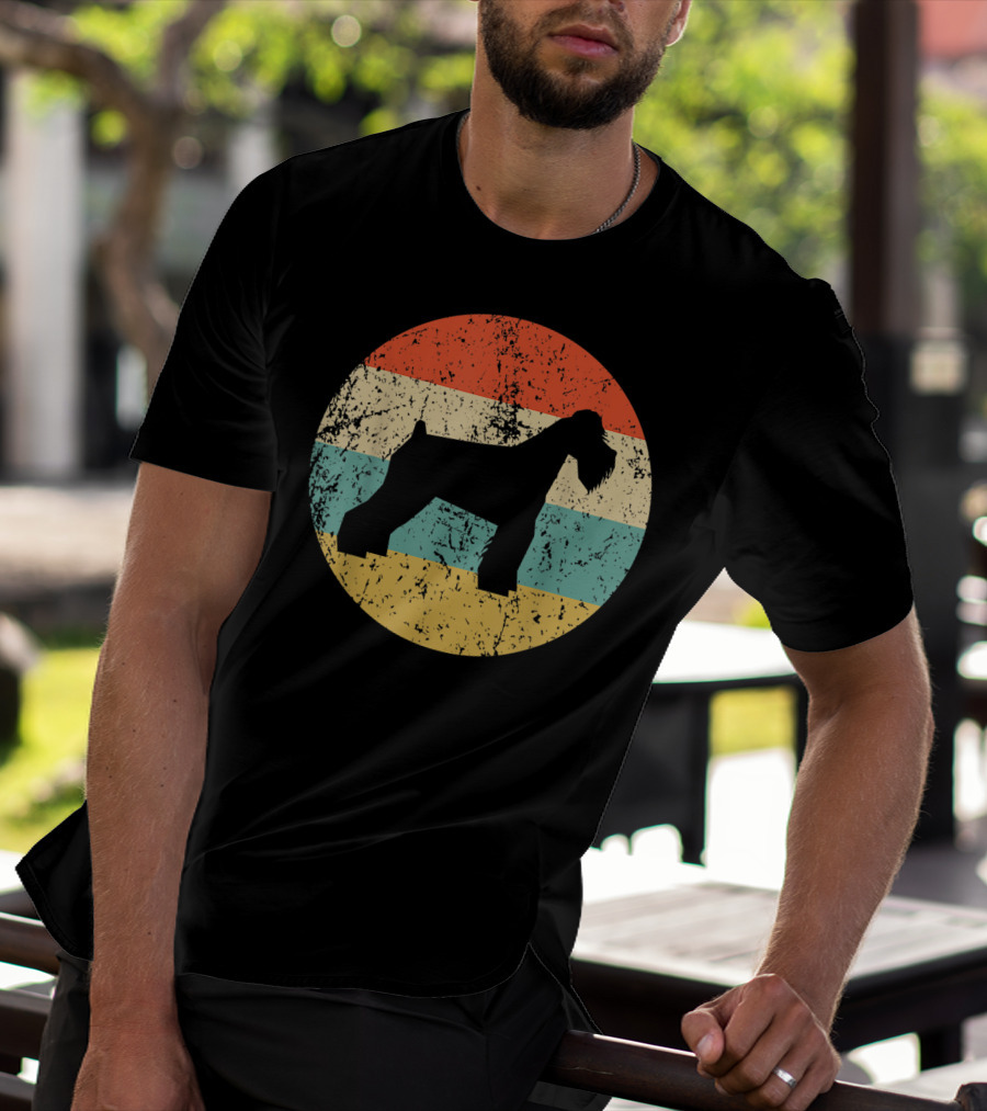 Retro Striped Schnauzer Silhouette Vintage Dog Profile T-Shirt