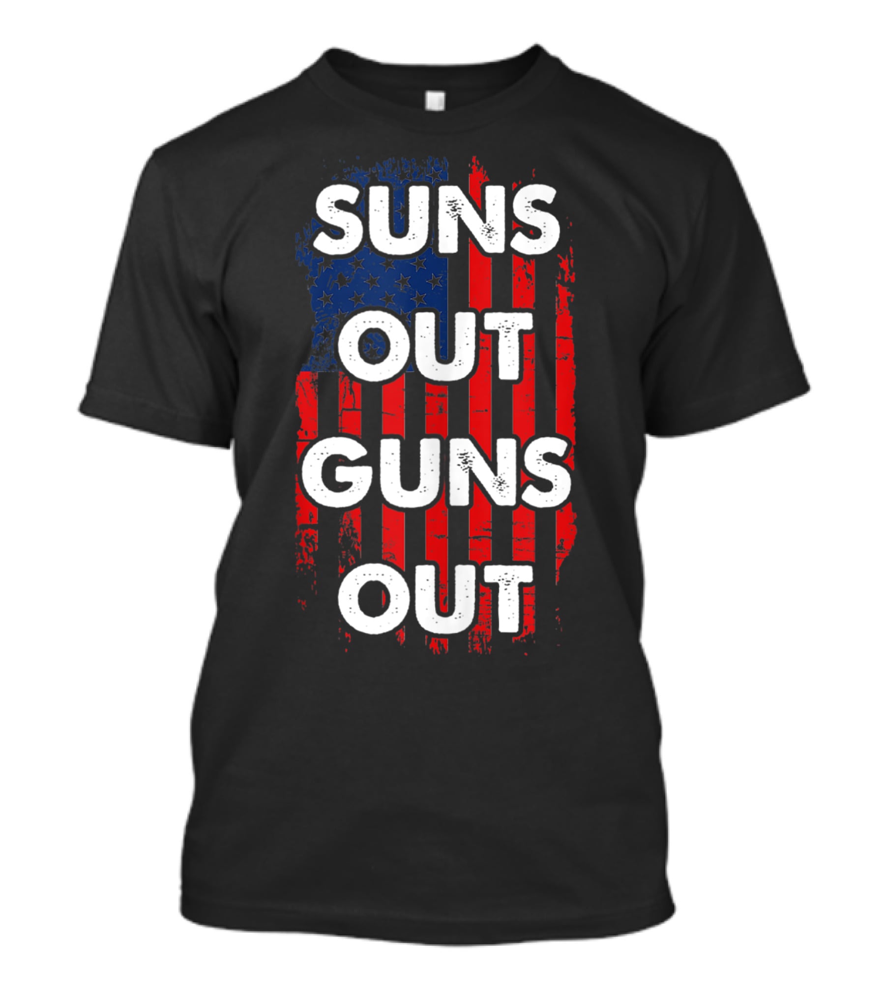 Suns Out Guns Out American USA Flag Sunsout Patriotic Red White Blue T-Shirt