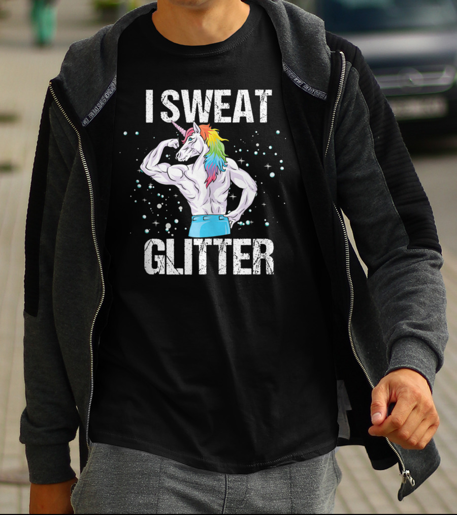 I Sweat Glitter Unicorn Fitness Gym Workout T-Shirt
