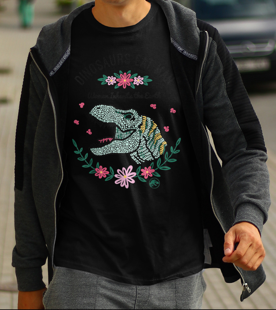 Jurassic Park Dinosaurs Eat Man Woman Inherits The Earth T-Rex Floral T-Shirt