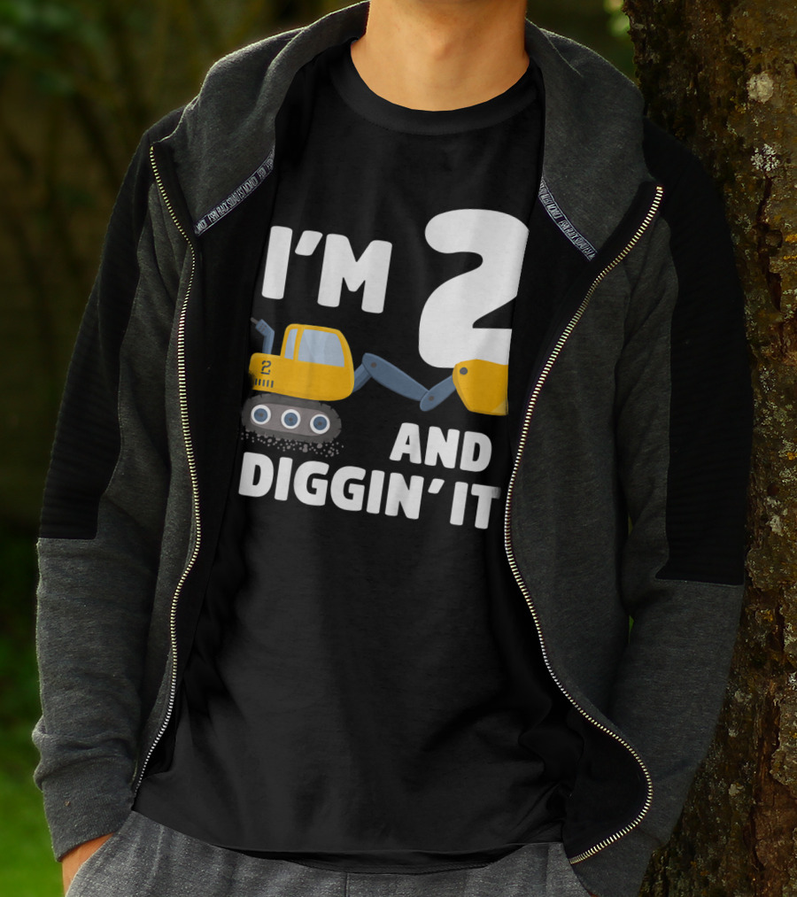 I'm 2 And Diggin' It Kids Construction Truck 2nd Birthday Boy T-Shirt