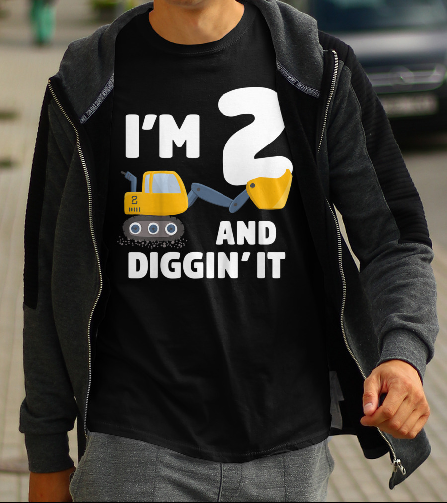 I'm 2 And Diggin' It Kids Construction Truck 2nd Birthday Boy T-Shirt