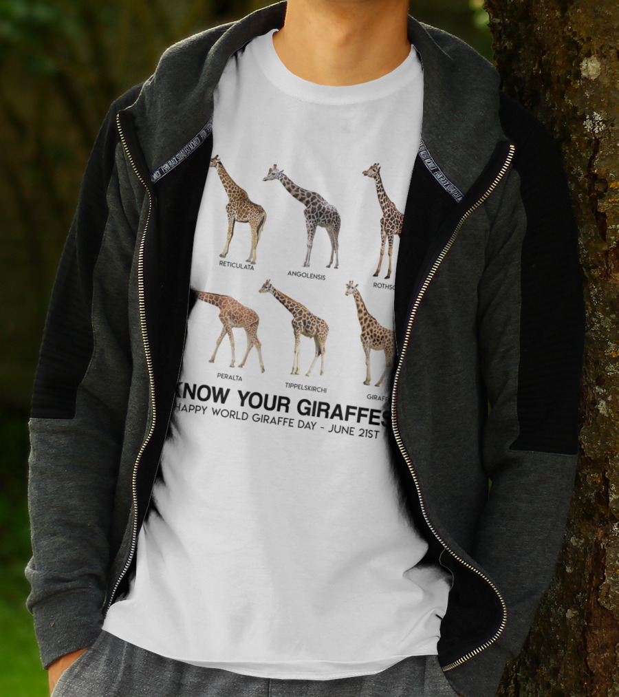 Know Your Giraffes Reticulated Masai Rothschild Peralta Angolan Giraffa Happy World Giraffe Day June 21st T-Shirt