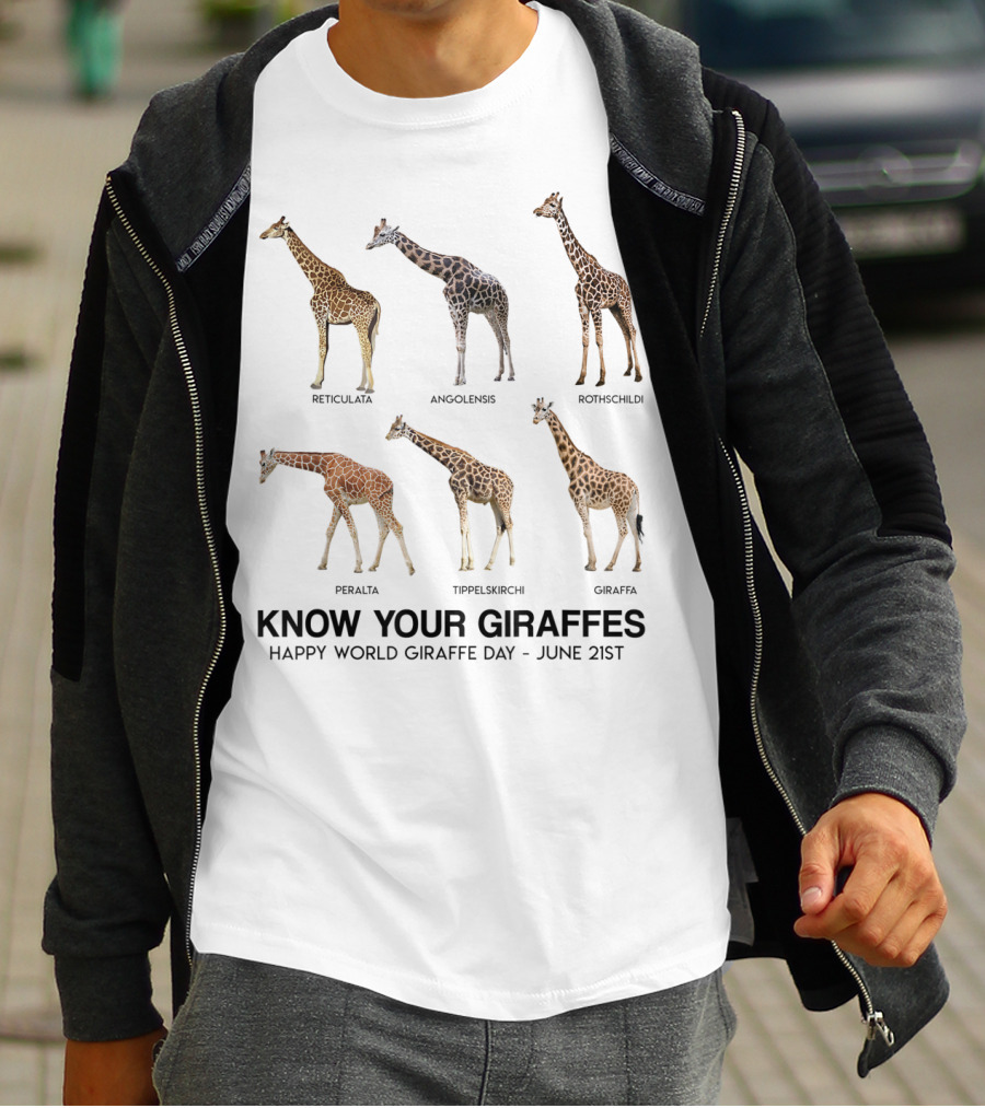 Know Your Giraffes Reticulated Masai Rothschild Peralta Angolan Giraffa Happy World Giraffe Day June 21st T-Shirt