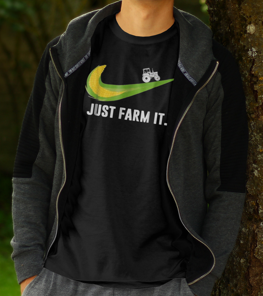 Just Farm It Maize Farmer Corn Tractor Swoosh T-Shirt