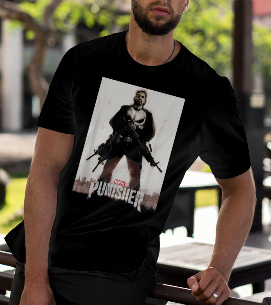 Marvel The Punisher Frank Castle One Man Army Standing With Weapons And Skull Emblem T-Shirt