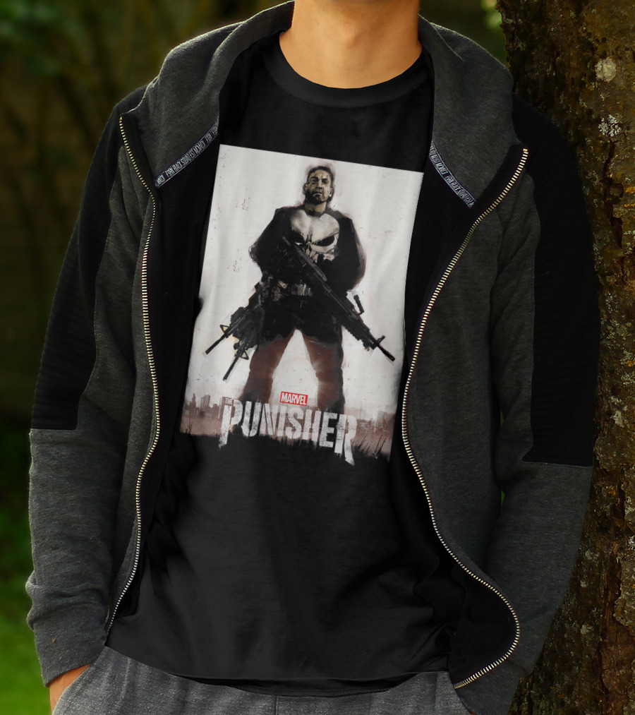 Marvel The Punisher Frank Castle One Man Army Standing With Weapons And Skull Emblem T-Shirt