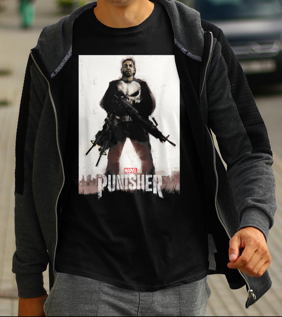 Marvel The Punisher Frank Castle One Man Army Standing With Weapons And Skull Emblem T-Shirt