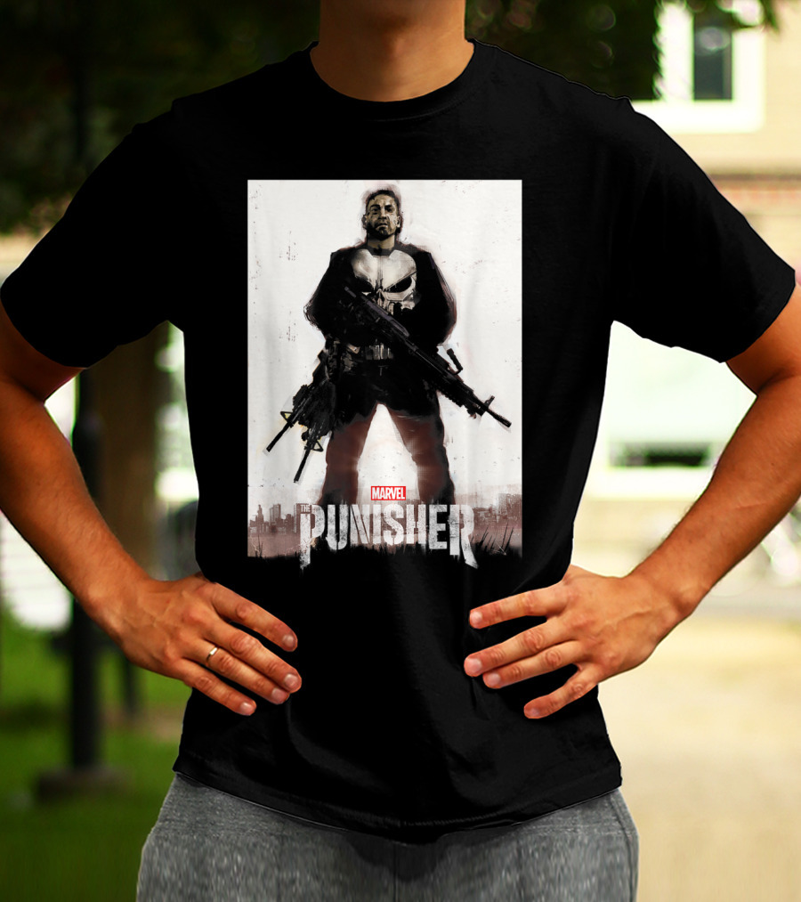 Marvel The Punisher Frank Castle One Man Army Standing With Weapons And Skull Emblem T-Shirt