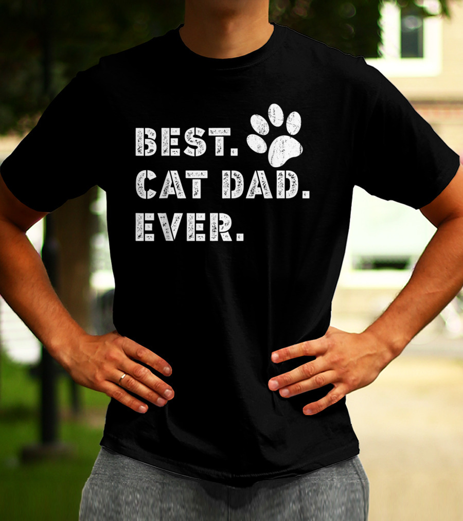 Best Cat Dad Ever Father's Day Mens Paw Prints T-Shirt