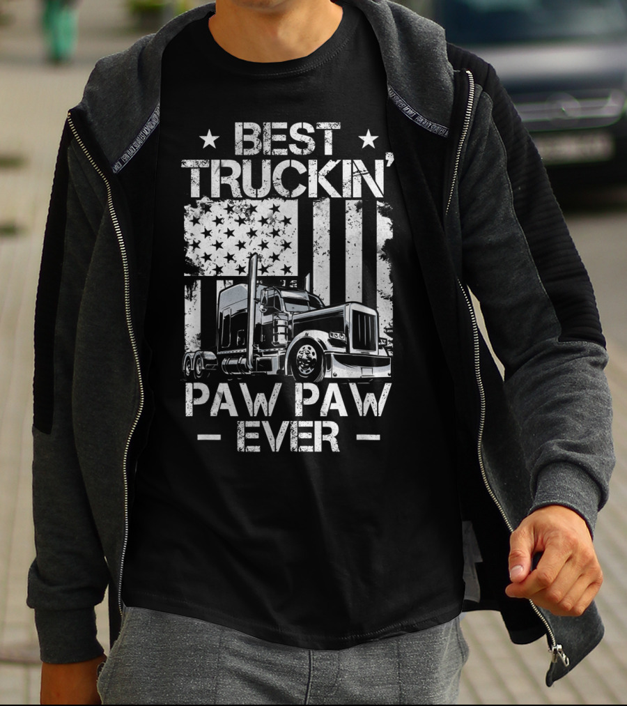 Best Truckin' Paw Paw Ever American Flag Semi Truck T-Shirt