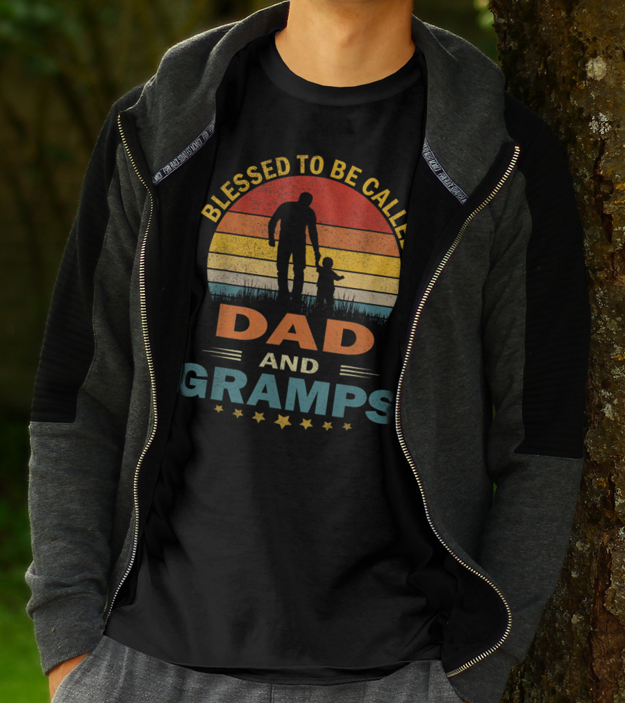 Blessed To Be Called Dad And Gramps Vintage Sunset T-Shirt