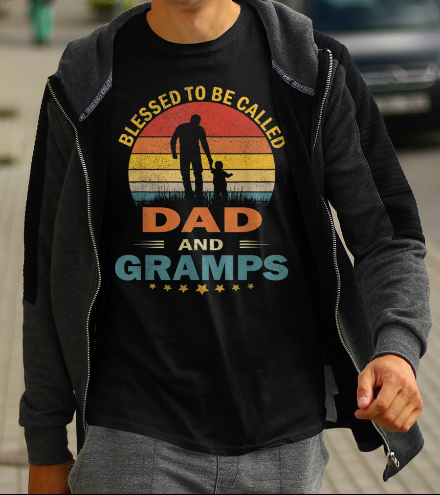 Blessed To Be Called Dad And Gramps Vintage Sunset T-Shirt