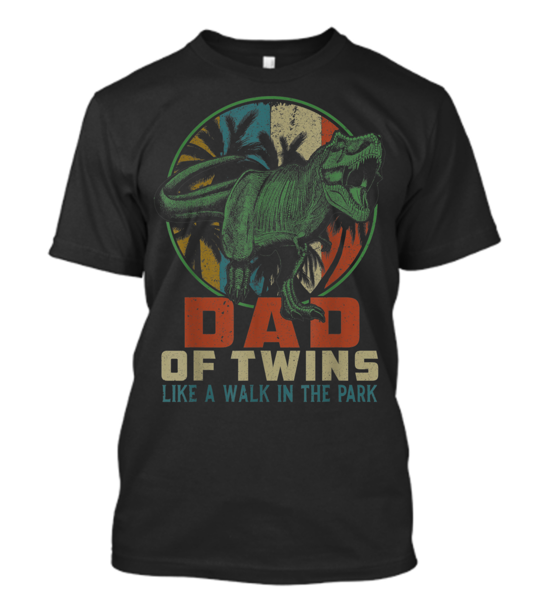 Dad Of Twins Like A Walk In The Park Dinosaur T-Shirt