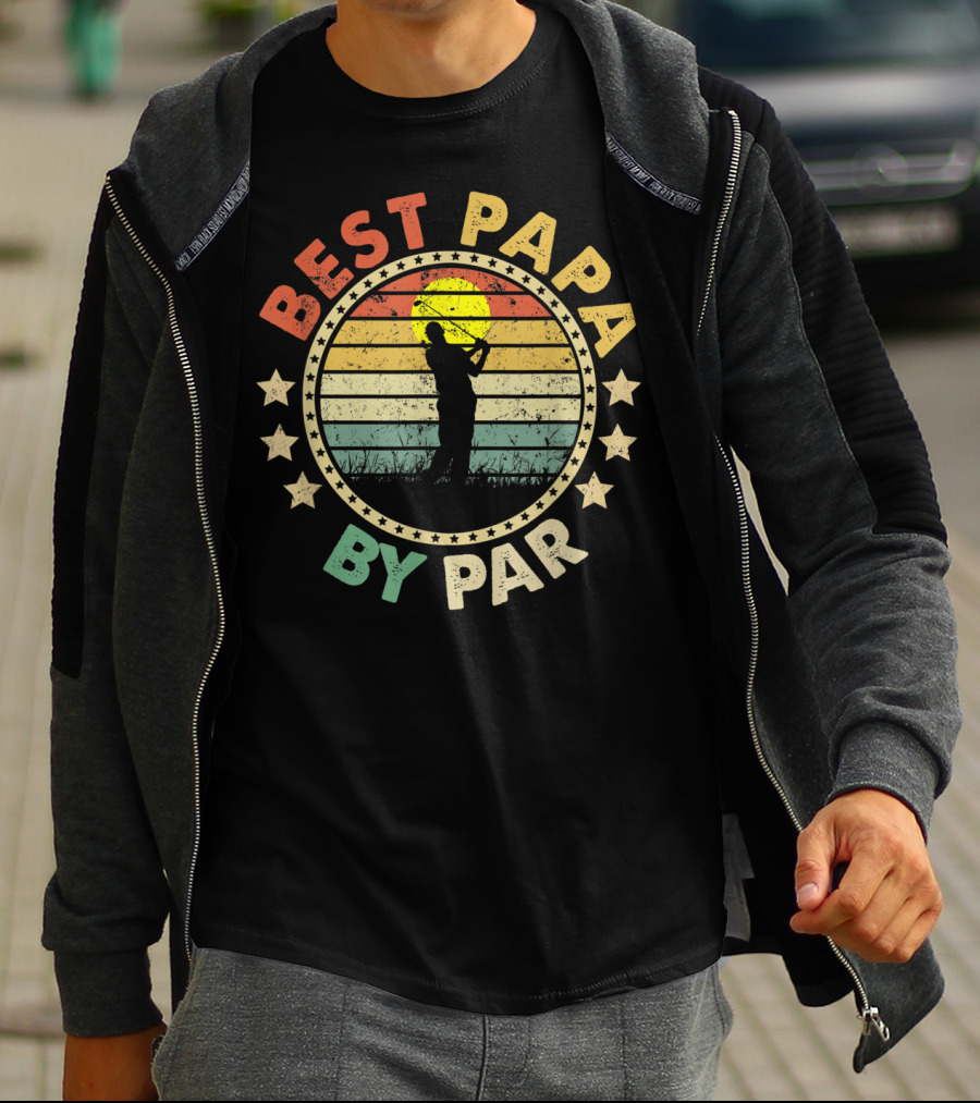 Best Papa By Par Retro Golf Sunset Father's Day Men's T-Shirt