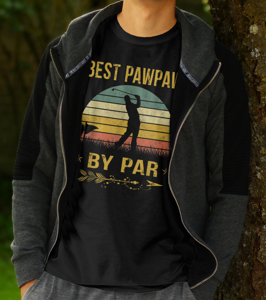 Father's Day Best Pawpaw By Par Funny Golf Silhouette Vintage Sunset T-Shirt