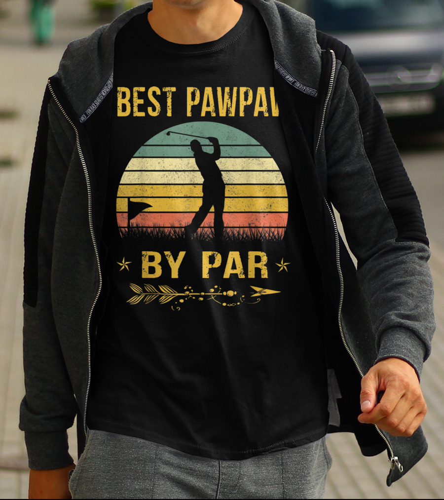 Father's Day Best Pawpaw By Par Funny Golf Silhouette Vintage Sunset T-Shirt