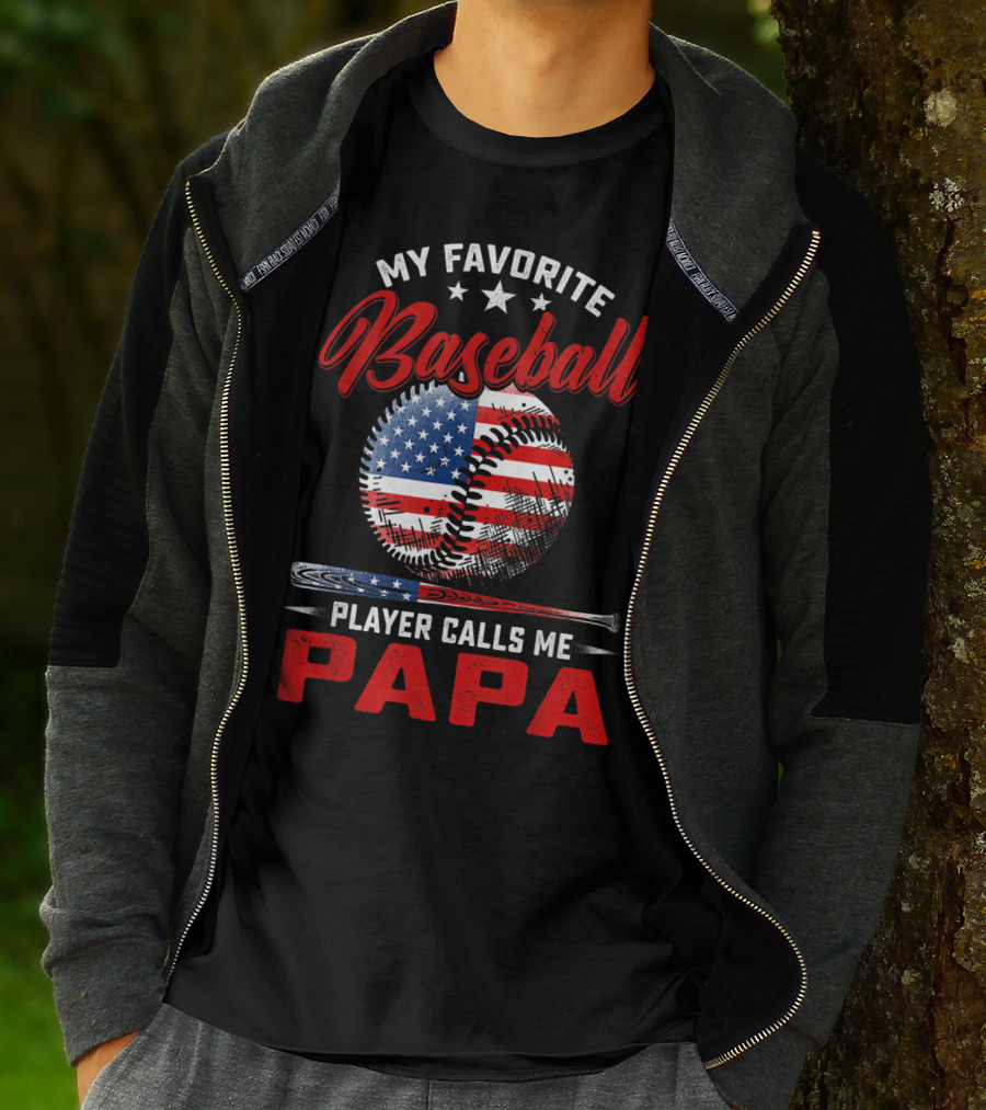 Papa My Favorite Baseball Player American Flag T-Shirt