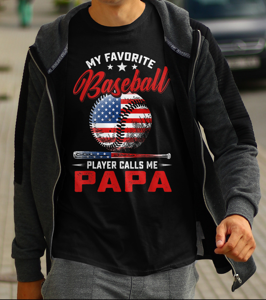 Papa My Favorite Baseball Player American Flag T-Shirt
