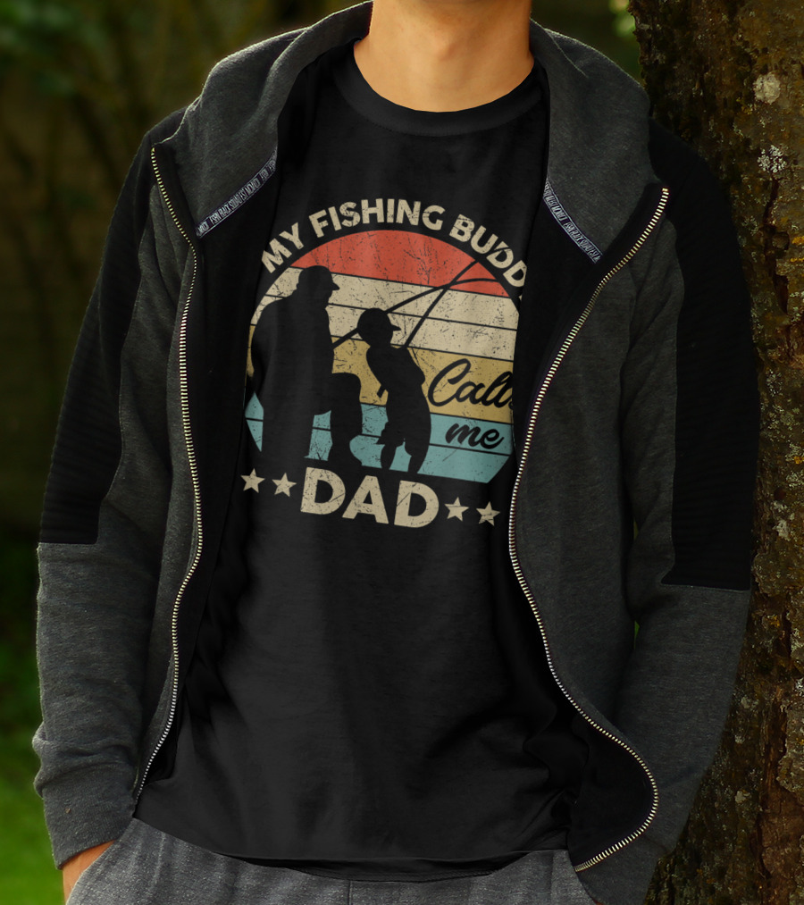 My Fishing Buddy Calls Me Dad Retro Stripes T-Shirt
