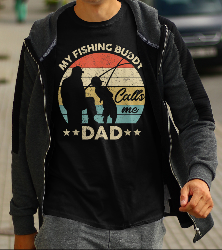 My Fishing Buddy Calls Me Dad Retro Stripes T-Shirt