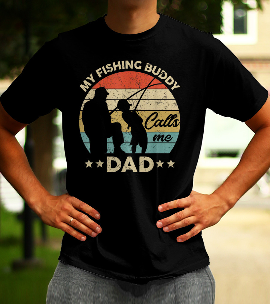 My Fishing Buddy Calls Me Dad Retro Stripes T-Shirt