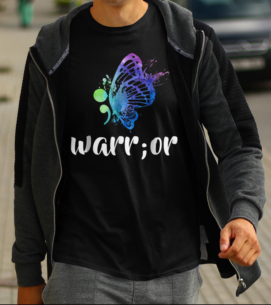 Warrior Semicolon Butterfly Suicide Prevention Awareness T-Shirt