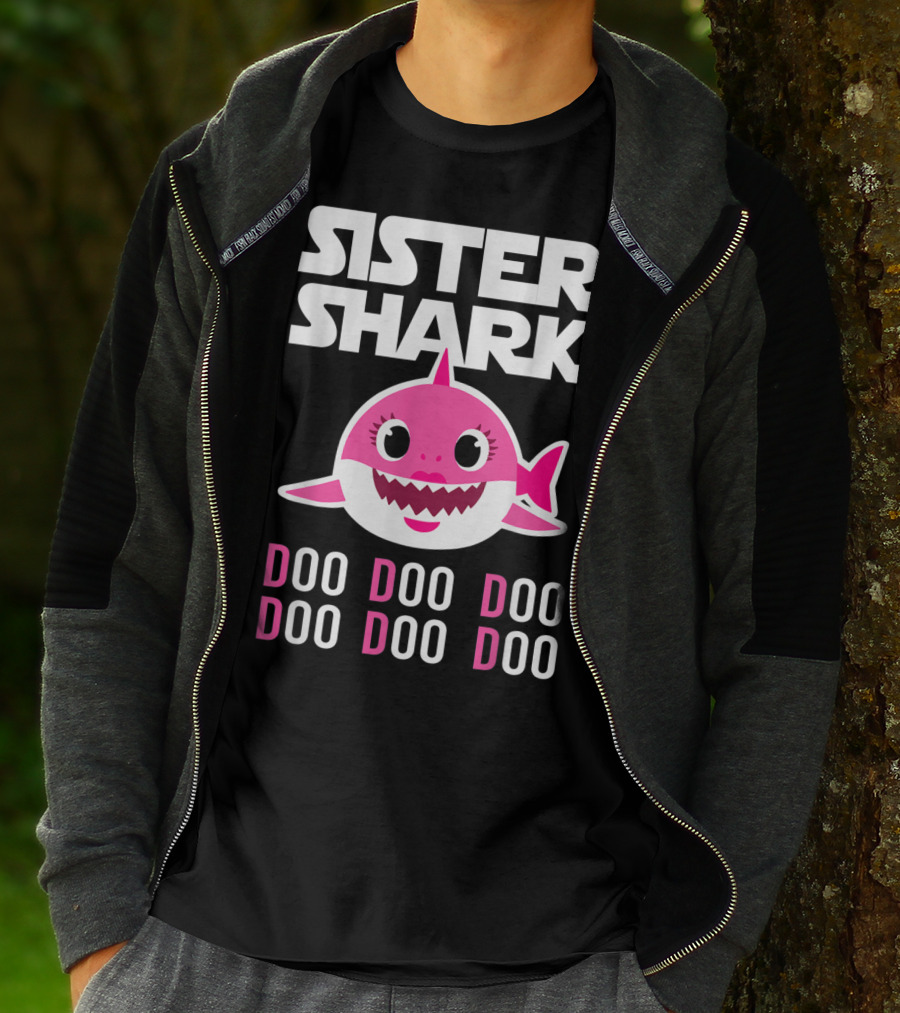 Sister Shark Doo Doo Doo Pink Cartoon T-Shirt