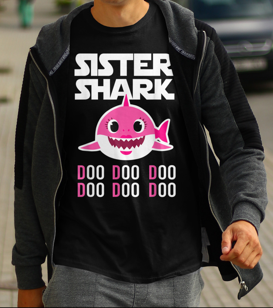 Sister Shark Doo Doo Doo Pink Cartoon T-Shirt