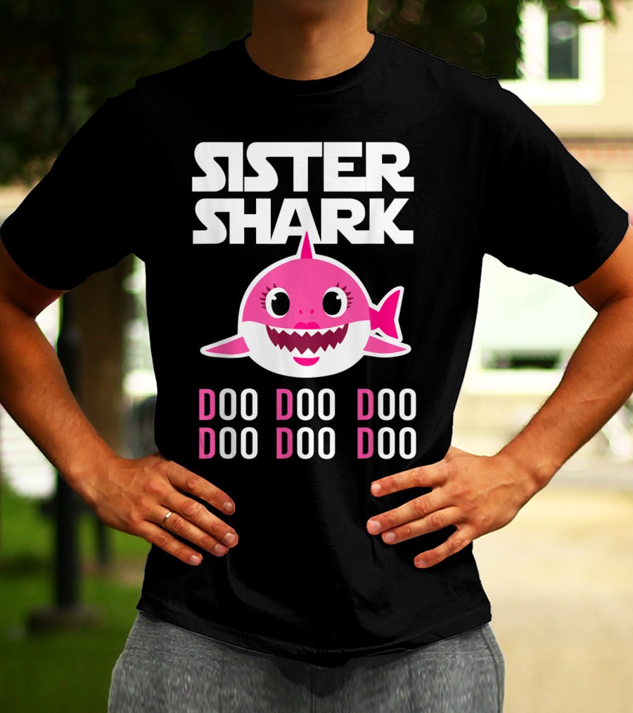 Sister Shark Doo Doo Doo Pink Cartoon T-Shirt