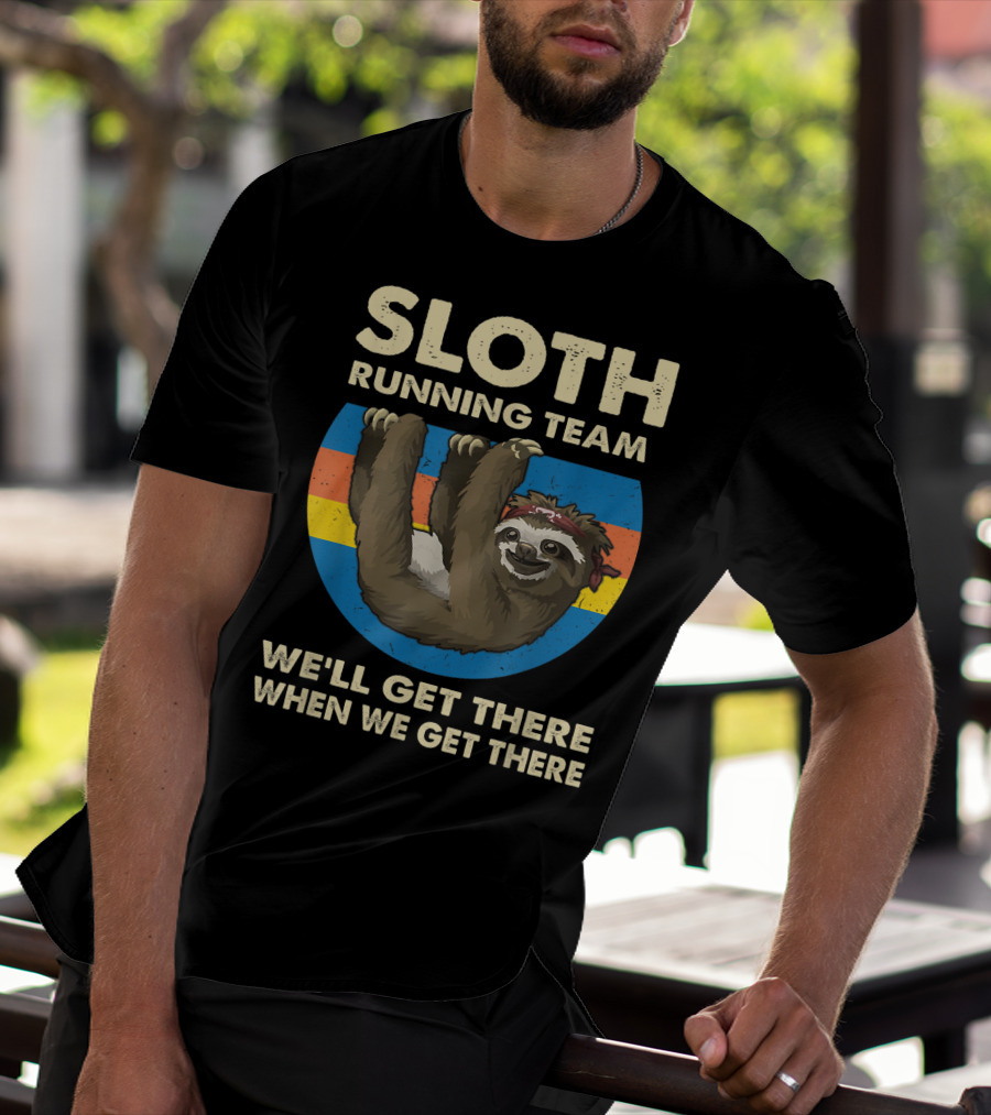 Sloth Running Team Vintage Sunset We'll Get There When We Get There T-Shirt