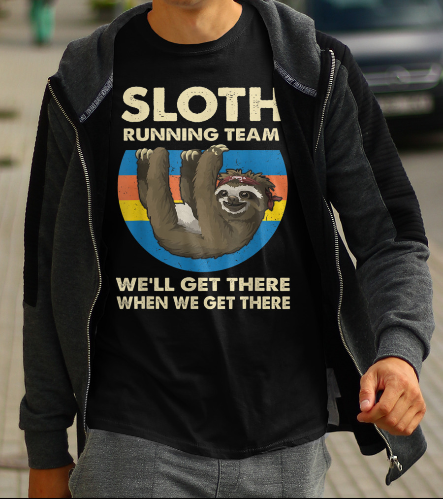 Sloth Running Team Vintage Sunset We'll Get There When We Get There T-Shirt
