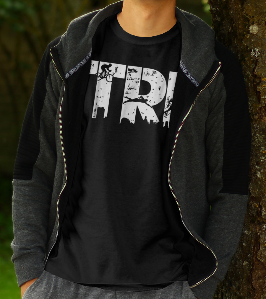 Triathlon Endurance Sports Triathlete Cycling Swimming Running Skyline T-Shirt