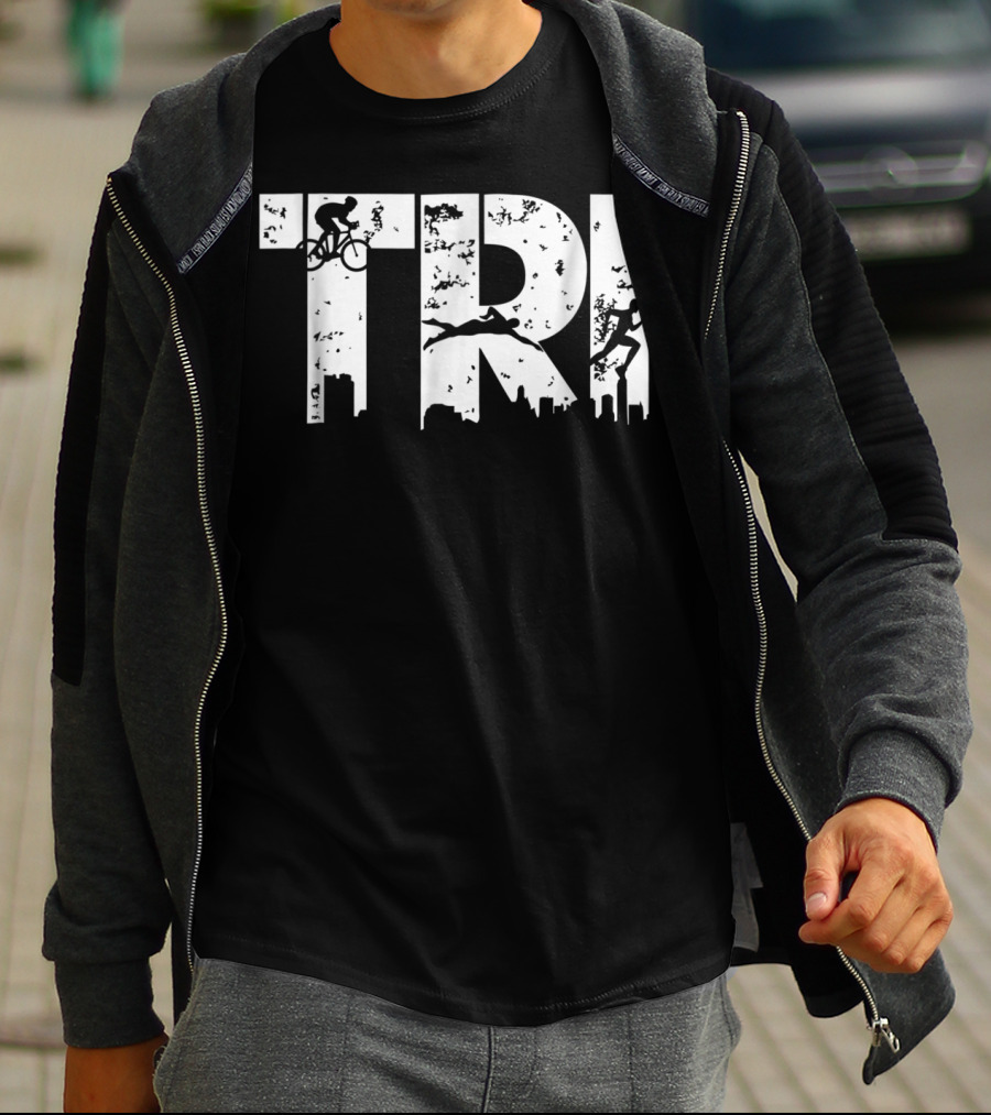 Triathlon Endurance Sports Triathlete Cycling Swimming Running Skyline T-Shirt