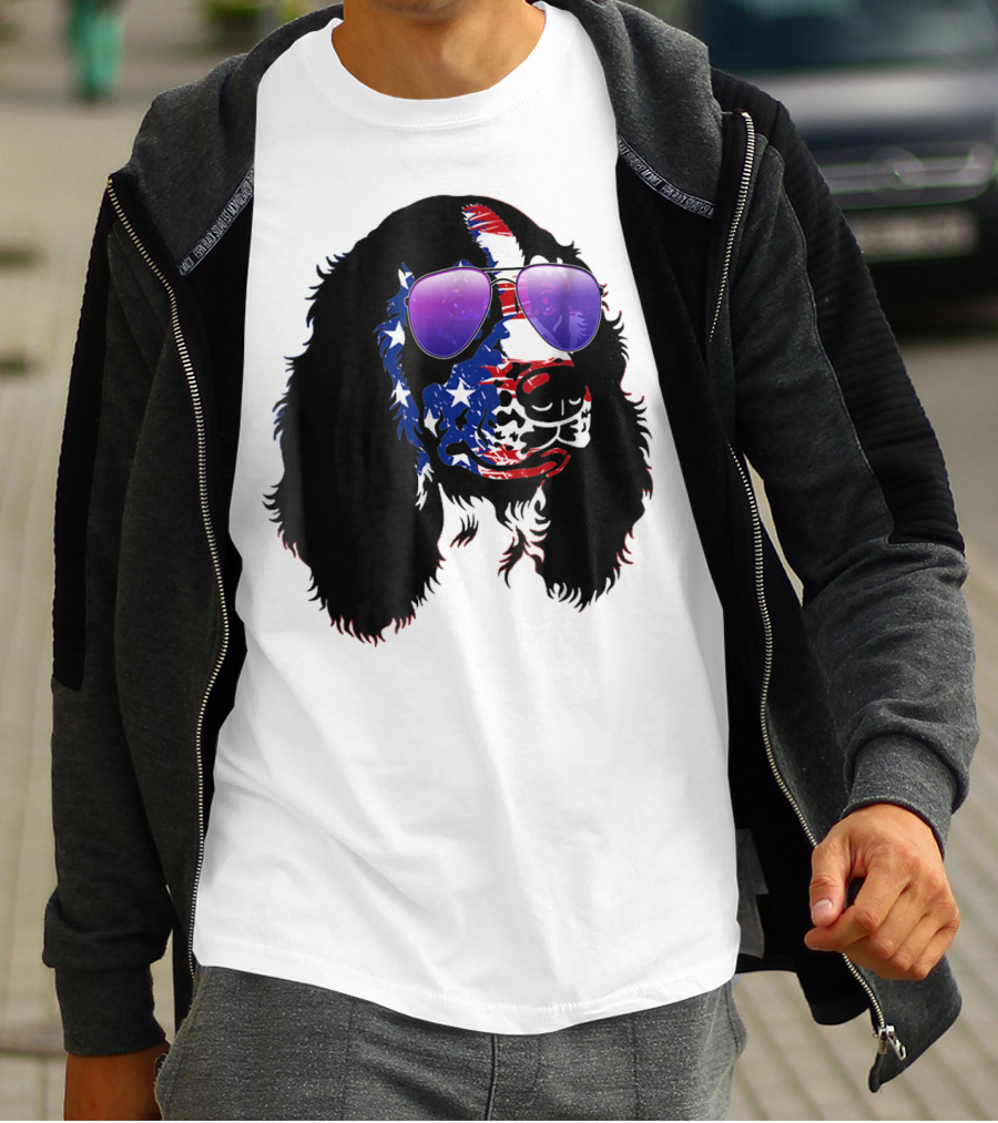 US Flag English Springer Spaniel With Sunglasses T-Shirt