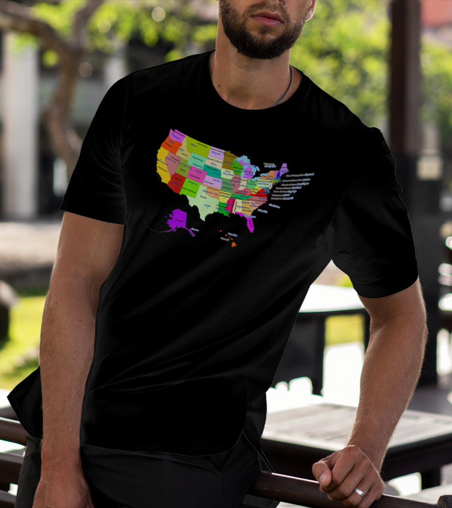 USA Map Displaying States And Capital Cities In Vibrant Colors T-Shirt