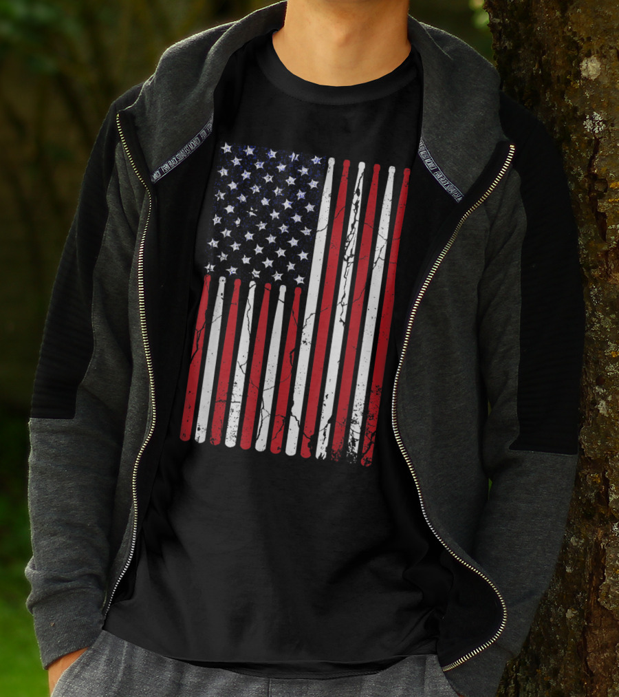 Vintage American Flag Drumsticks Drummer Player T-Shirt