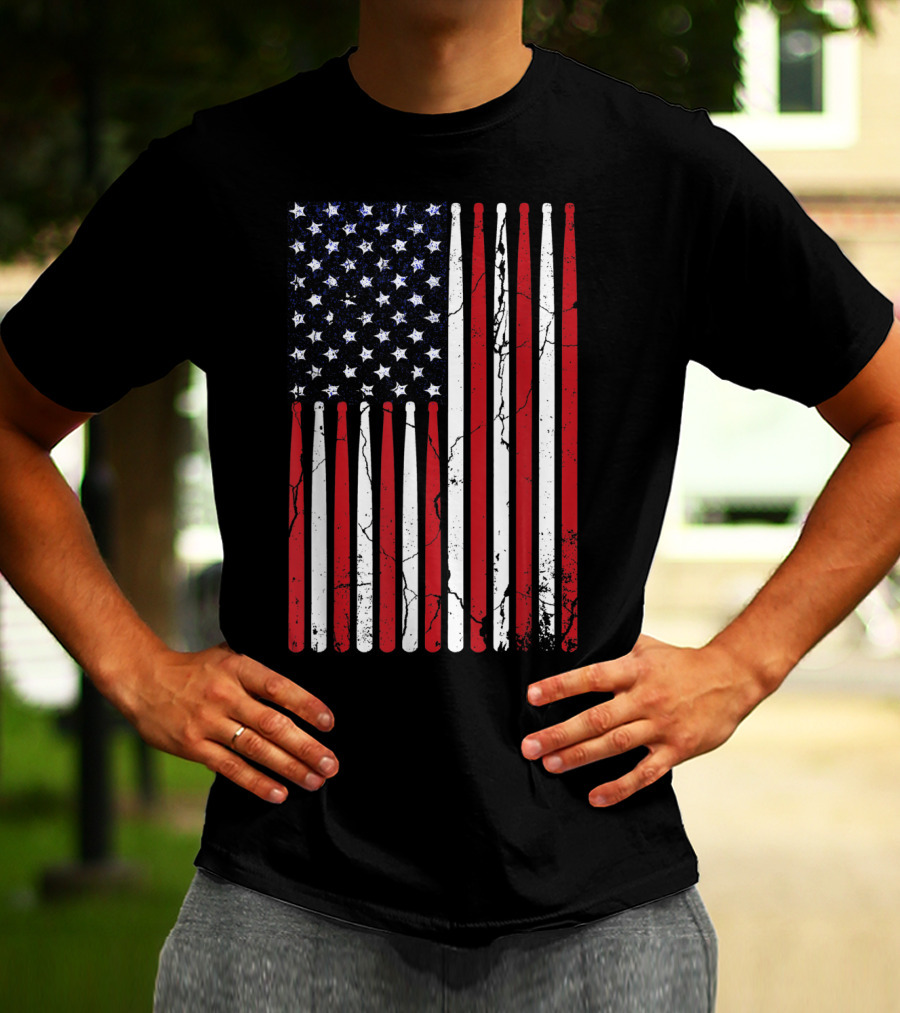 Vintage American Flag Drumsticks Drummer Player T-Shirt