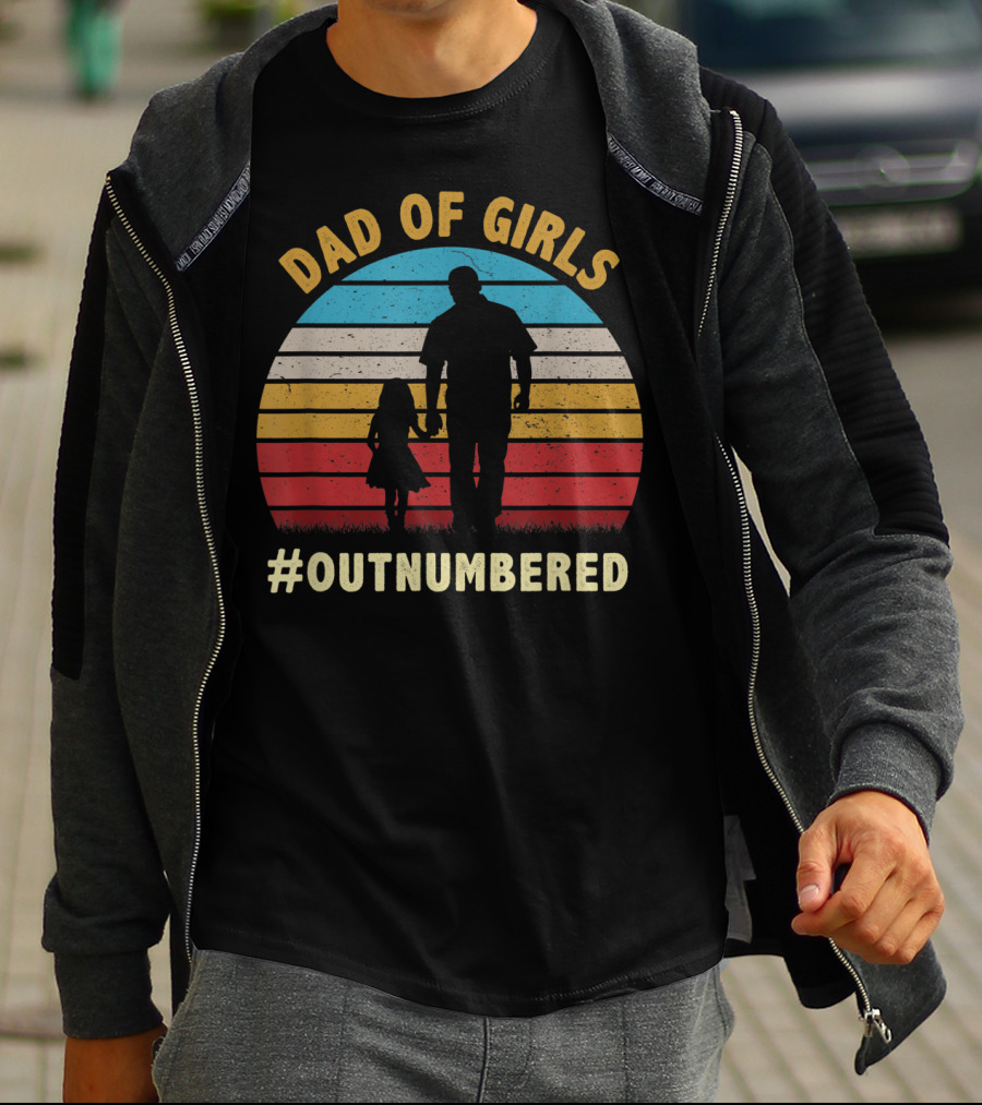 Dad Of Girls Outnumbered Sunset T-Shirt
